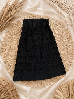 Black Strapless Ruffle Tiered Dress  | Little Black Dress